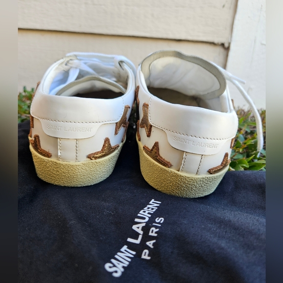 Saint Laurent Paris White/Gold Leather Star Alpha Low Top Sneakers Size 38 - Picture 6 of 10